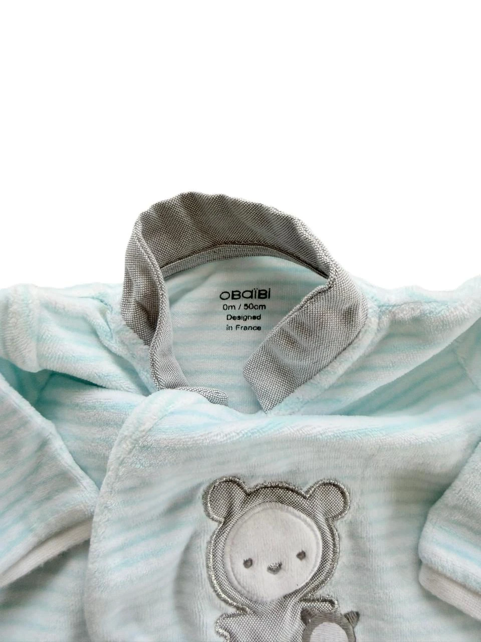 Obaibi geboorte pyjama van fluweel blauw met voorkant open – photo 2